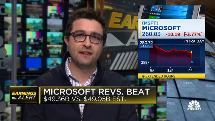 Microsoft beats EPS and revenue expectations, $49.36B vs. $49.05B estimated