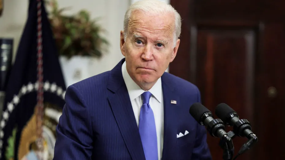 U.S. President Joe Biden announces additional military and humanitarian aid for Ukraine as well as fresh sanctions against Russia, during a speech in the Roosevelt Room at the White House in Washington, April 28, 2022.