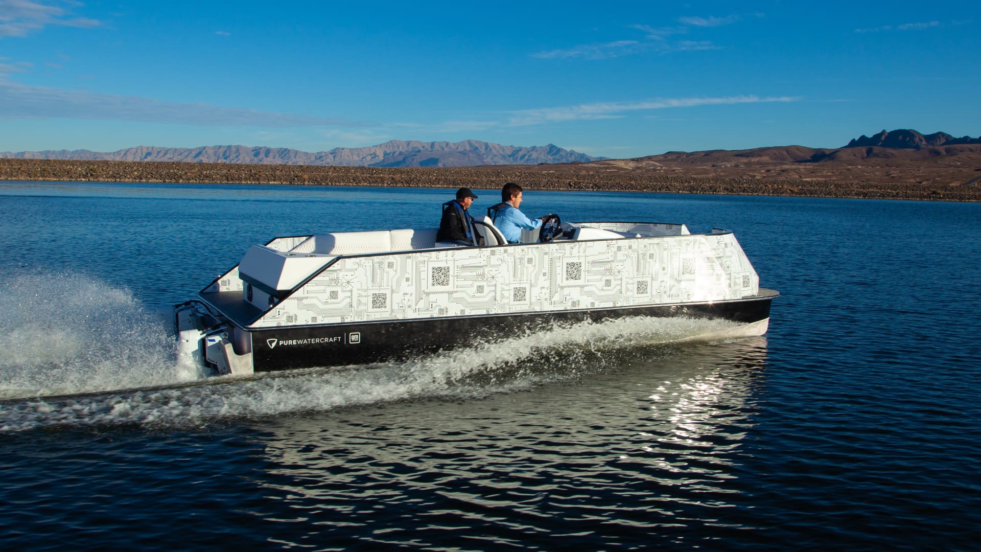 Pure Watercraft and General Motors unveiled this electric pontoon boat in January.