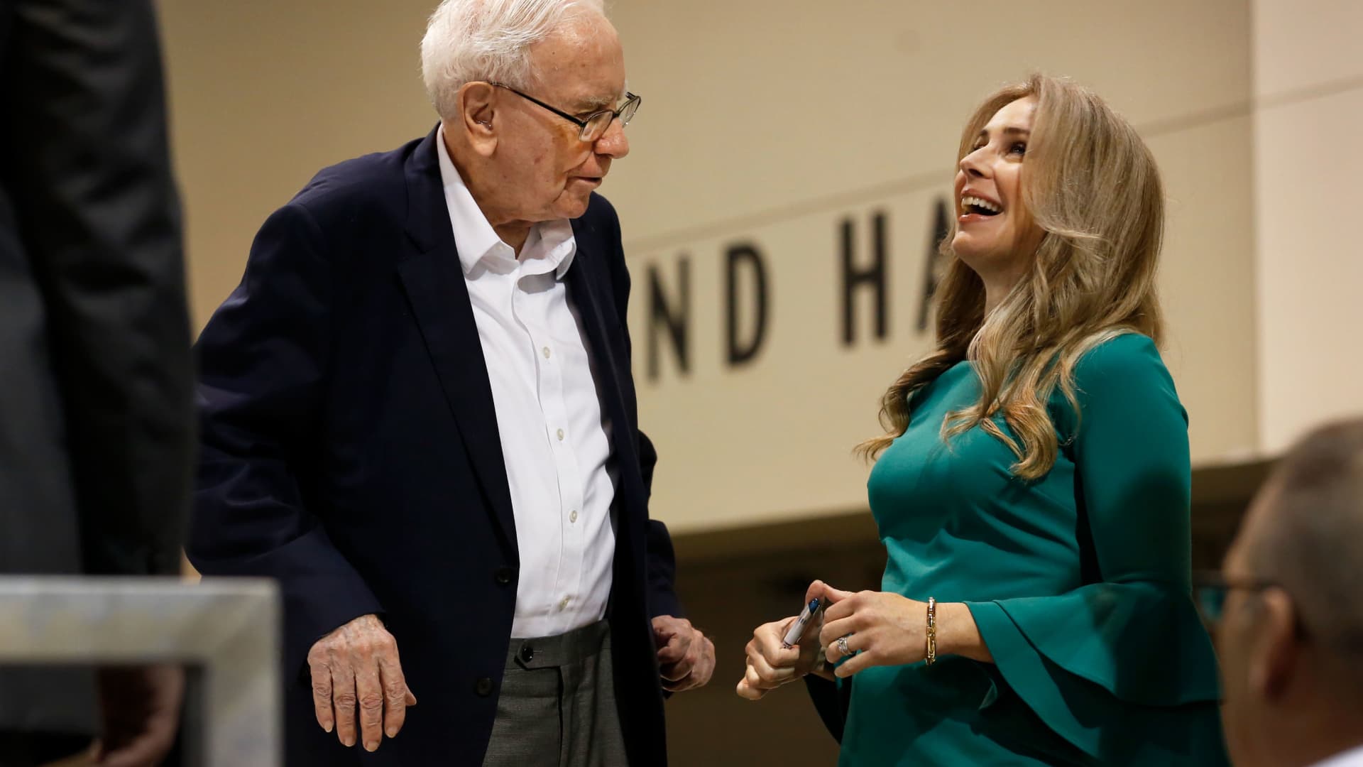 Warren Buffett and Becky Quick at the Berkshire Hathaway Annual Shareholder Meeting in Omaha, Nebraska, April 29, 2022.