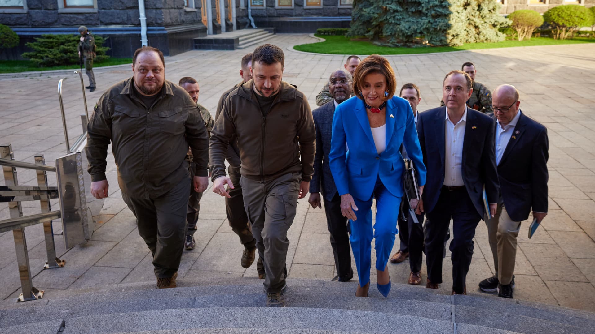Ukraine's President Volodymyr Zelenskiy welcomes U.S. House Speaker Nancy Pelosi (D-CA) before their meeting, as Russia's attack on Ukraine continues, in Kyiv, Ukraine April 30, 2022. 