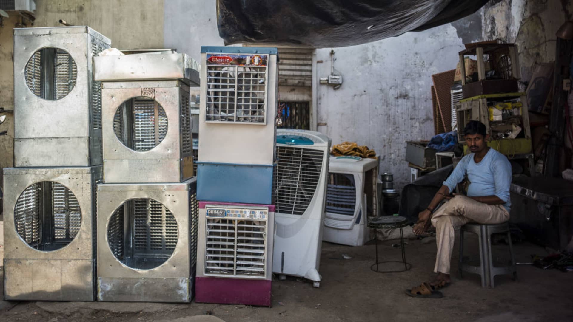 Air-coolers for sale in New Delhi, India, on Saturday, April 30, 2022. India is experiencing a heat wave, with the countrys average temperature reaching almost 92 degrees Fahrenheit (33 degrees Celsius) in March, the highest on record for the month since authorities started collecting the data in 1901.