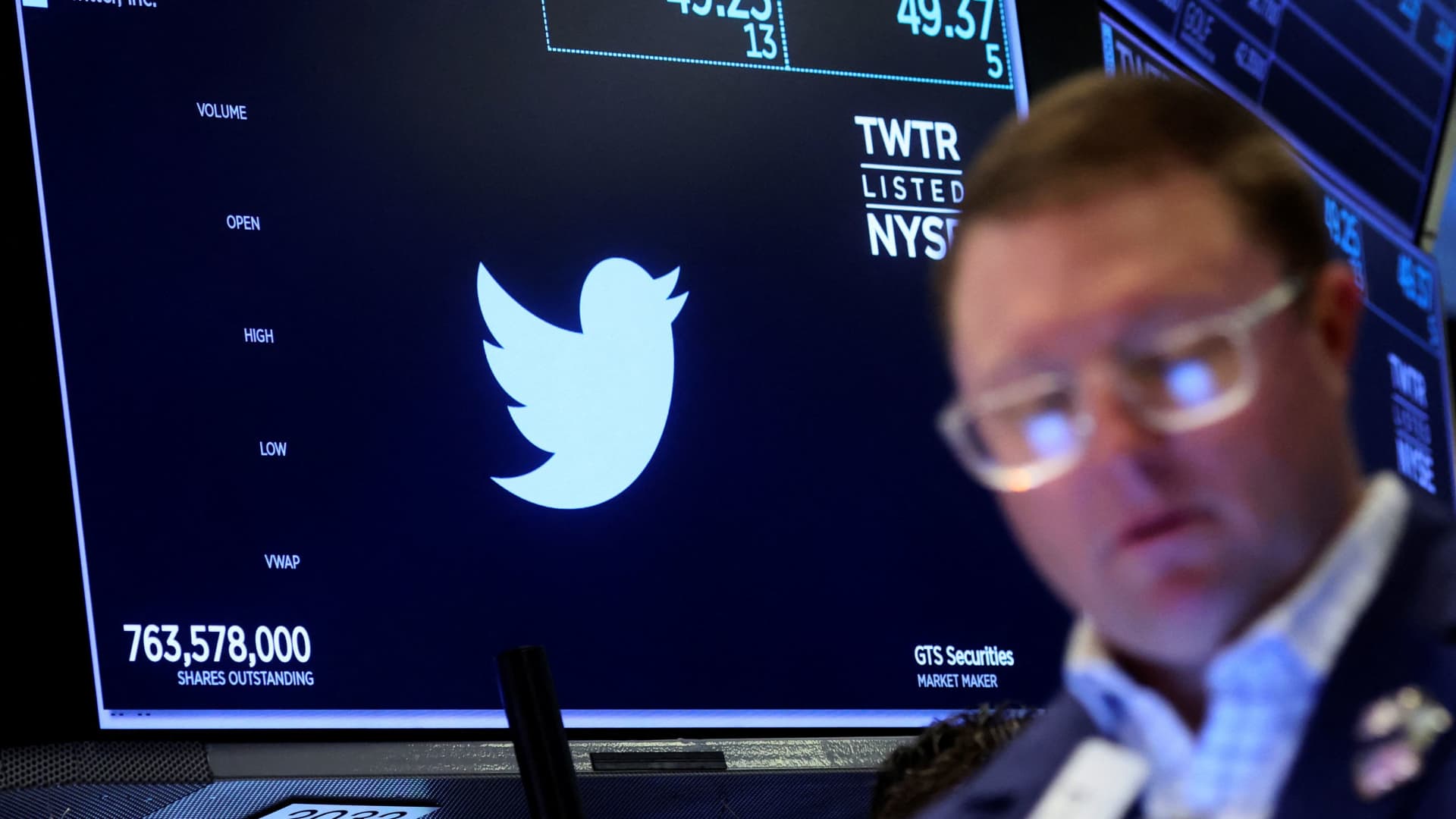 Twitter shares fall to about $46, dropping its market cap to $9B below Elon Musk's purchase price of $54.20, amid investor concerns about the deal