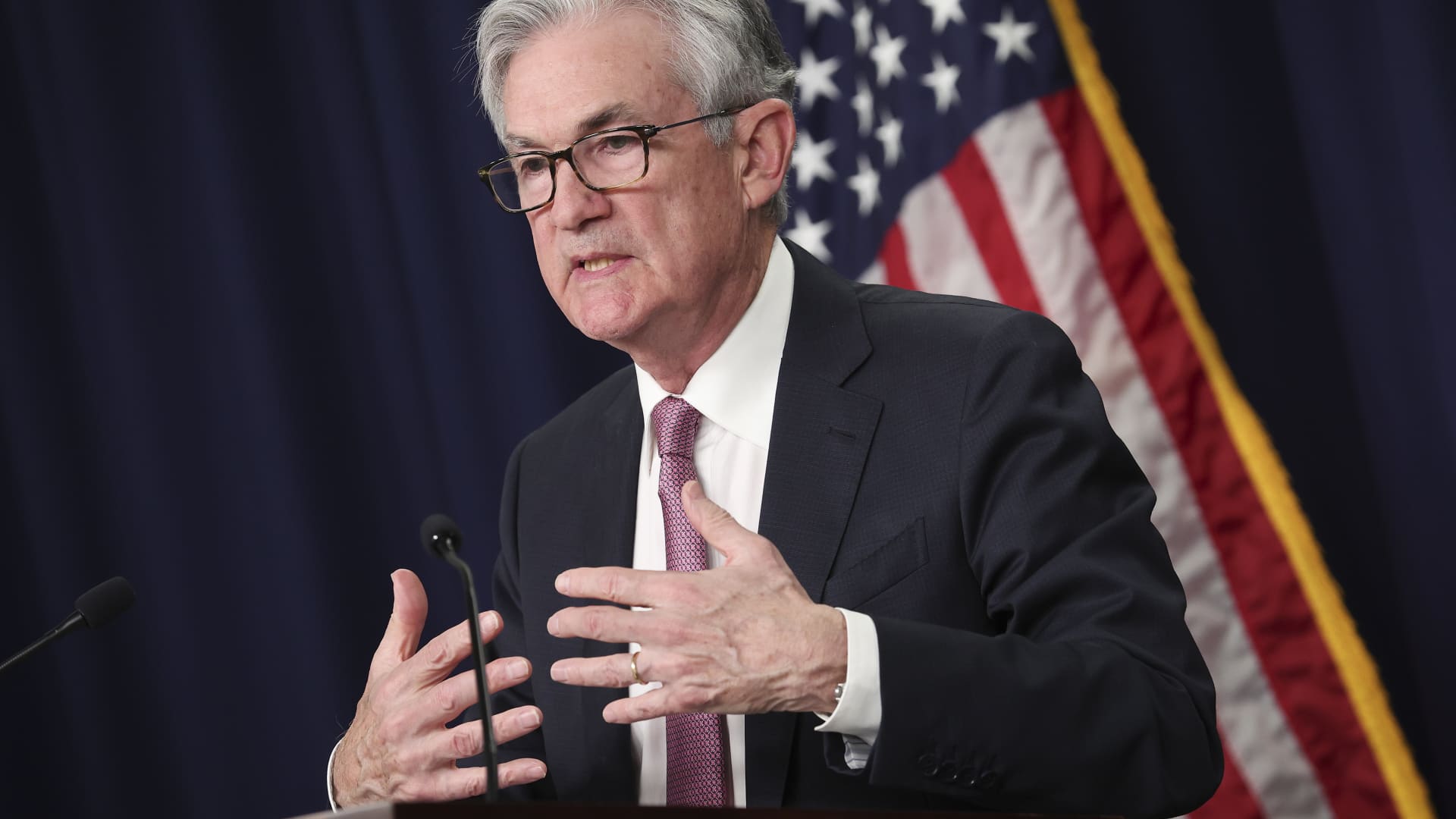Federal Reserve Chairman Jerome Powell speaks at a news conference following a Federal Open Market Committee meeting on May 04, 2022 in Washington, DC.