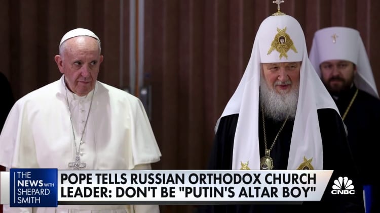 Pope delivers stern warning to leader of Russian Orthodox Church over support for Putin in Ukraine