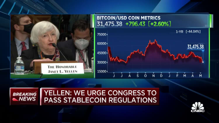 'There are many risks associated with cryptocurrencies,' says Janet Yellen