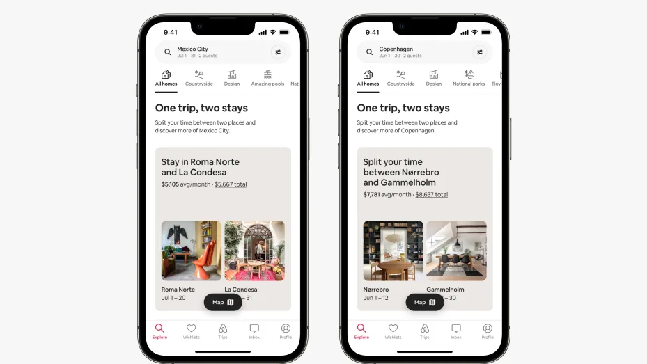 Airbnb Split Stay feature on mobile phone