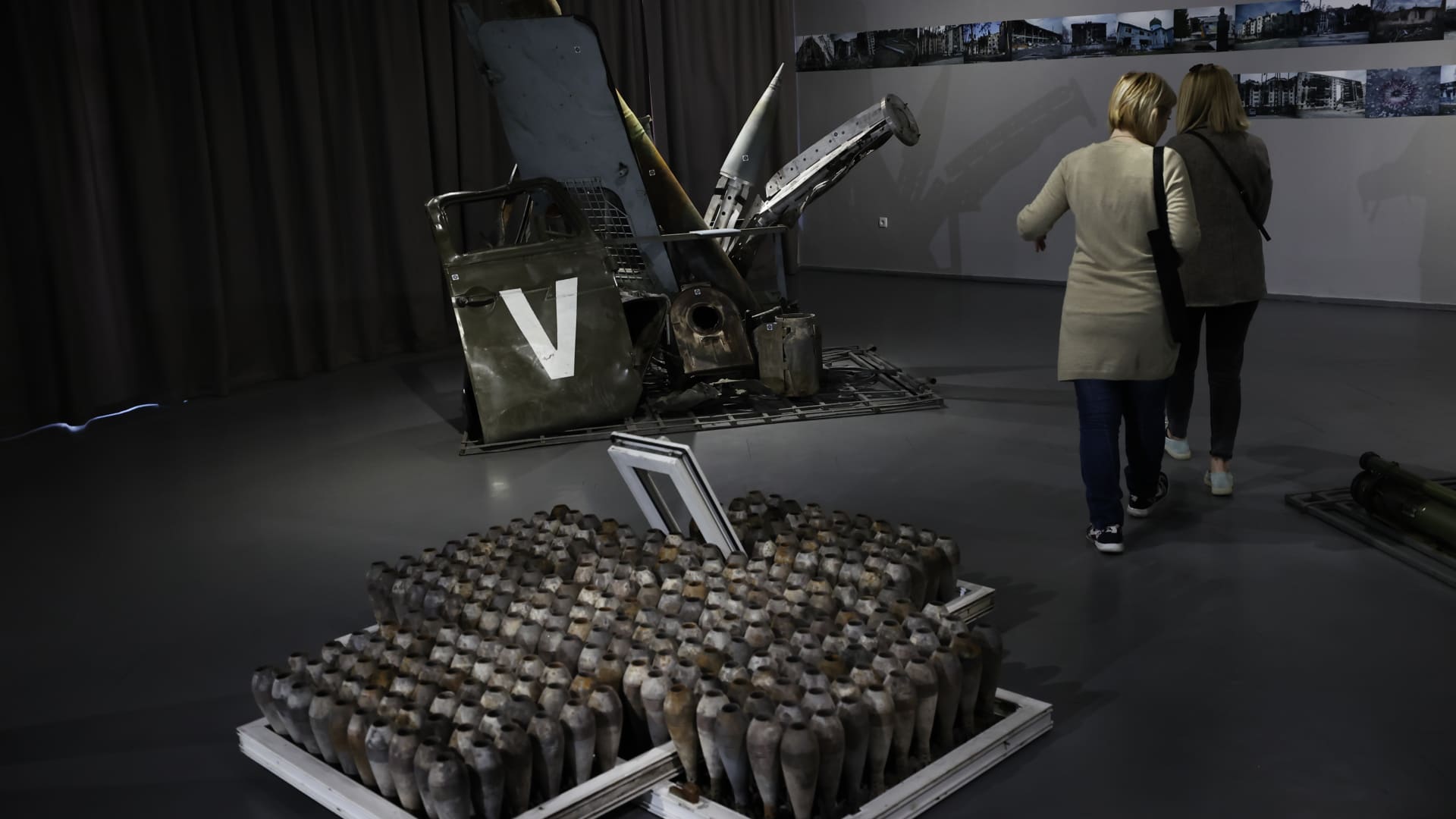 Military munitions of Russian military forces and visitors are seen at National Museum of the History of Ukraine in World War II in Kyiv, Ukraine on May 10, 2022. 