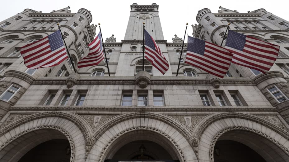 The former Trump International Hotel at the Old Post Office Building is seen on May 12, 2022 in Washington, DC. The Trump family completed the hotel's sale Wednesday and the hotel will reopen as a Waldorf Astoria.
