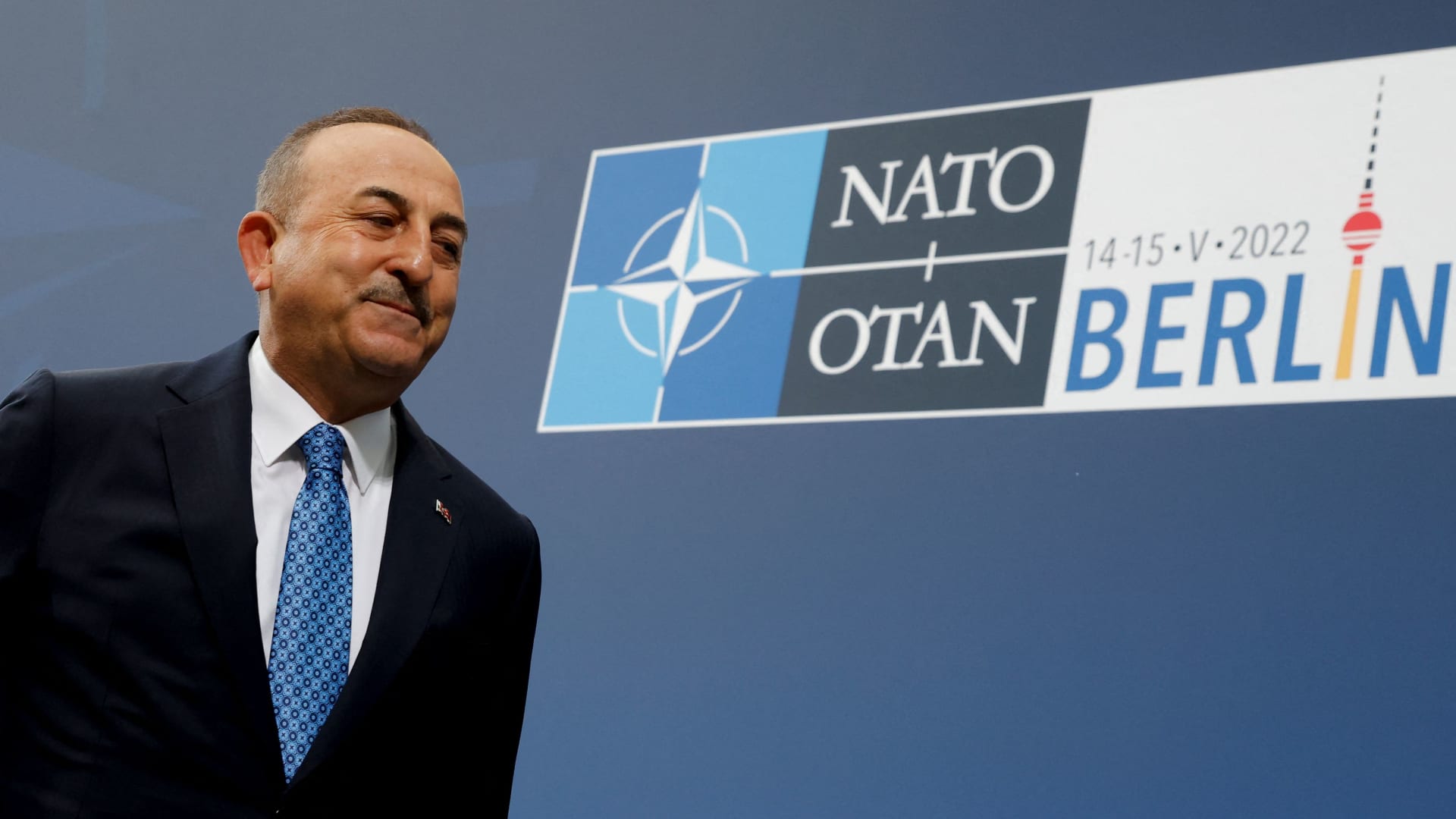 Turkish Foreign Minister Mevlut Cavusoglu arrives for a two day NATO foreign ministers meeting in Berlin, Germany May 14, 2022. 