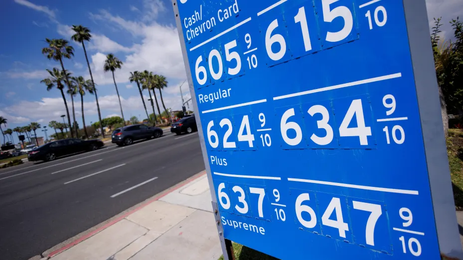 Current gasoline prices are shown in Garden Grove, California, March 29, 2022.