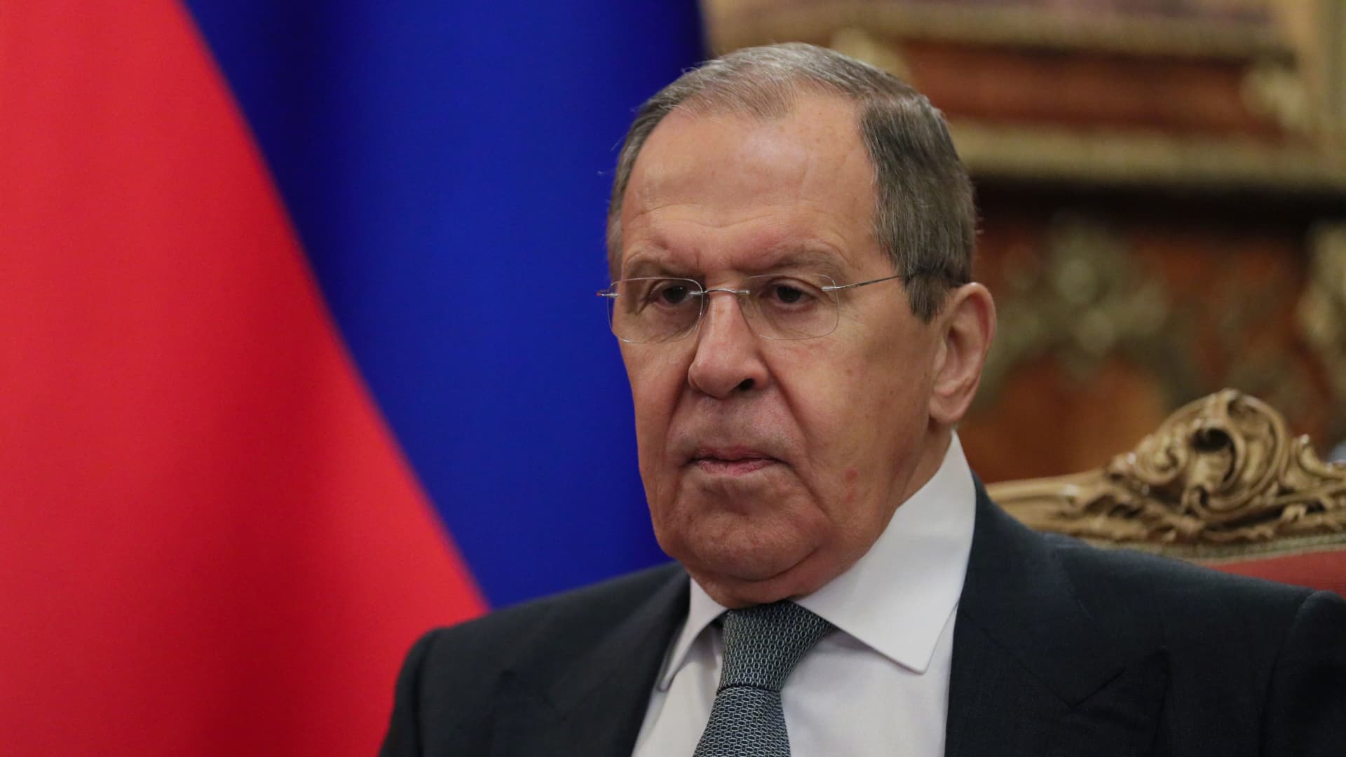 Russian Foreign Minister Sergei Lavrov attends a meeting with Secretary-General of the Shanghai Cooperation Organisation (SCO) Zhang Ming in Moscow, Russia May 18, 2022. 
