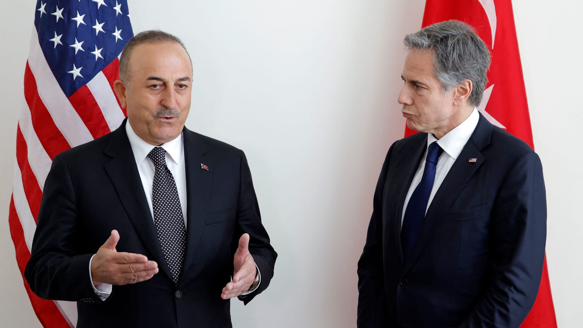 US Secretary of State Antony Blinken meets with Turkish Foreign Minister Mevlut Cavusoglu at UN Headquarters in New York on May 18, 2022.