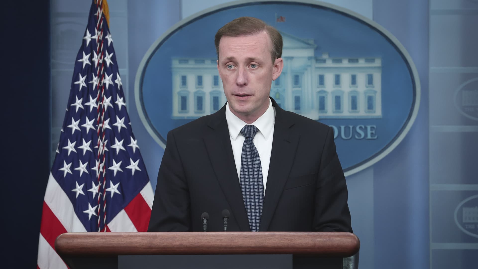 U.S. National Security Advisor Jake Sullivan answers questions during the daily briefing at the White Houe on May 18, 2022 in Washington, DC.