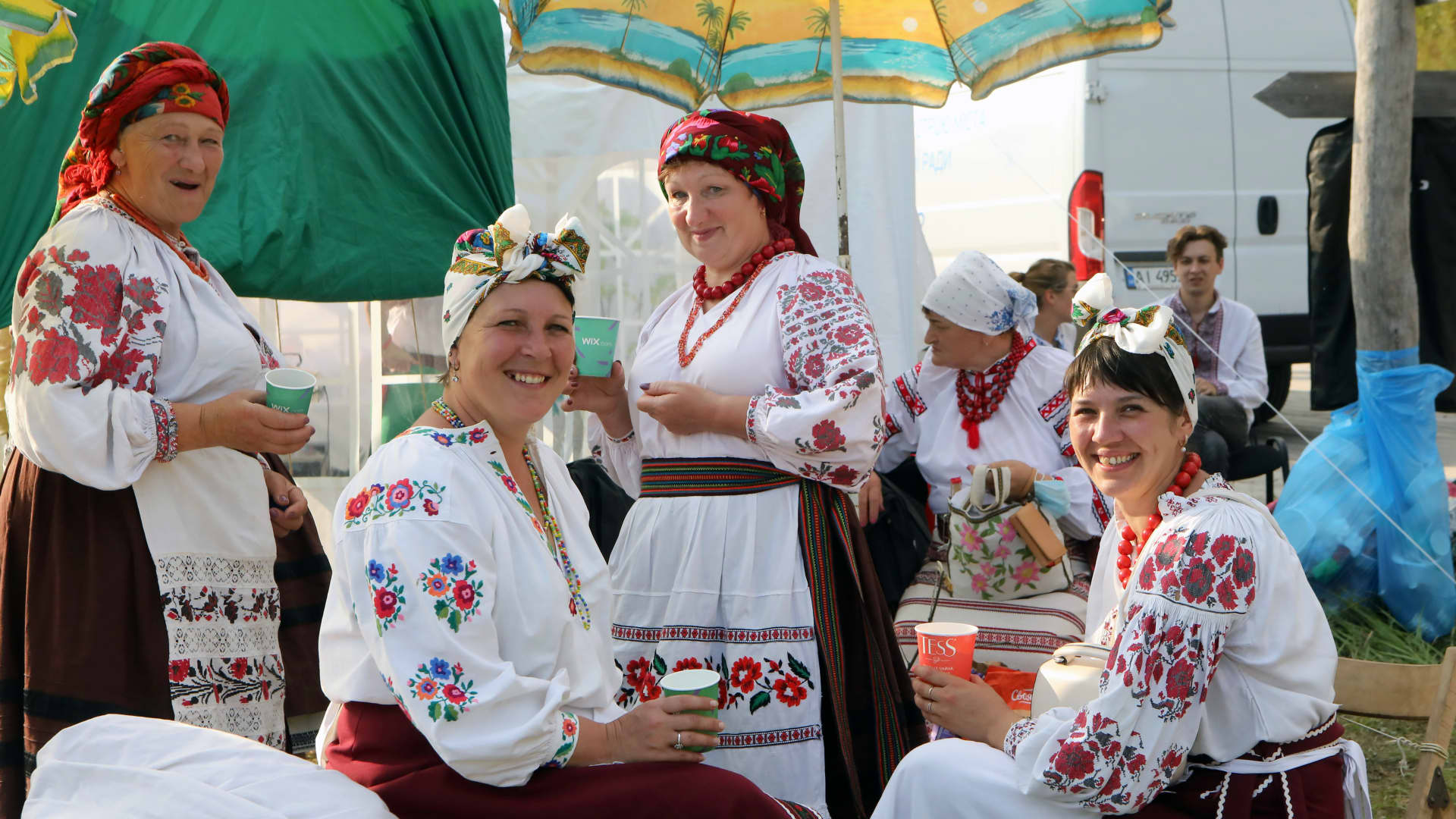 Women in traditional Ukrainian costumes.