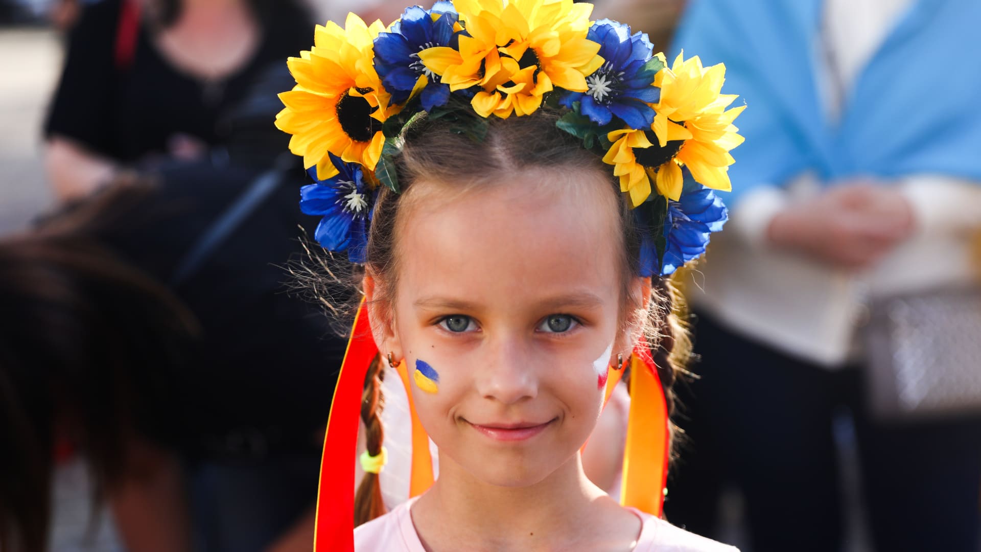 A young girl is seen during celebration of Vyshyvanka Day in Krakow, Poland on May 19th, 2022.