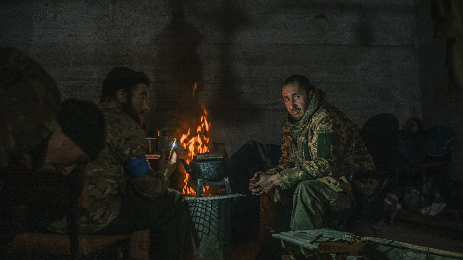 Ukrainian soldiers inside the ruined Azovstal steel plant take a rest in their shelter in Mariupol, Ukraine, May 7, 2022.