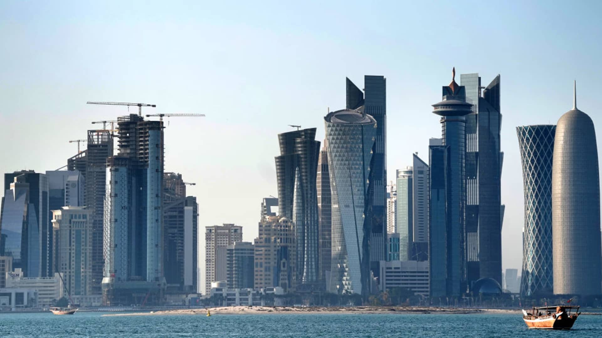 A general view of the skyline from the Doha Corniche on March 31, 2022.