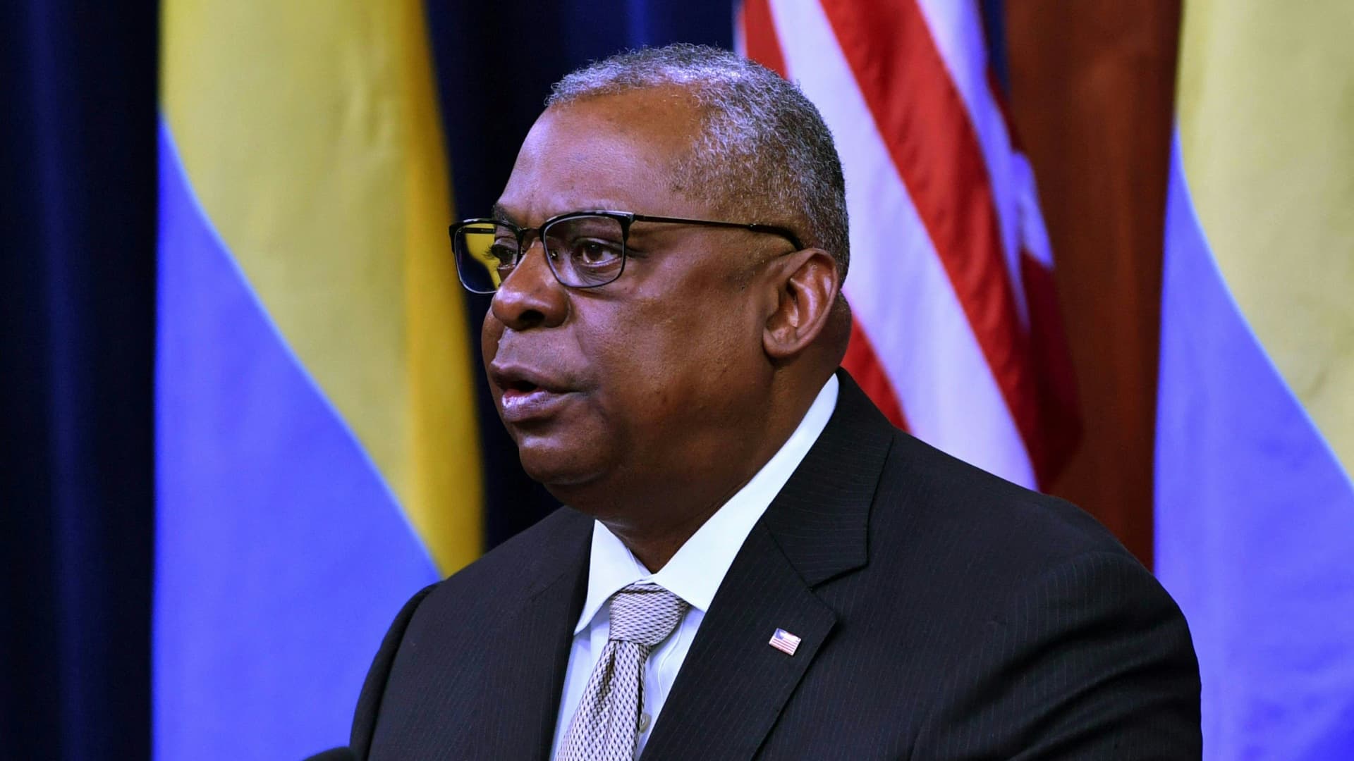 US Secretary of Defense Lloyd Austin participates in a virtual Ukraine Defense Contact Group meeting at the Pentagon in washington, DC, on May 23, 2022.