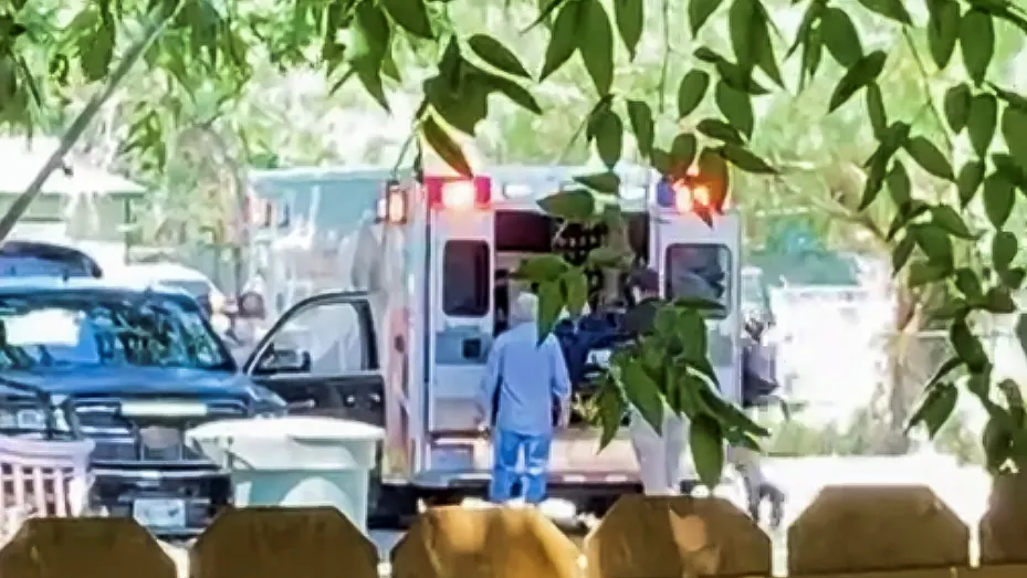 A view of an ambulance following a suspected shooting, in Uvalde, Texas, May 24, 2022, in this still image obtained from a social media video.