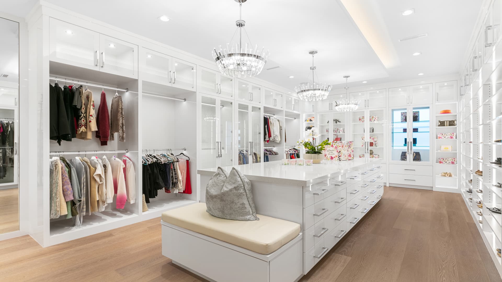 One of two walk-in closets in the home's primary suite.