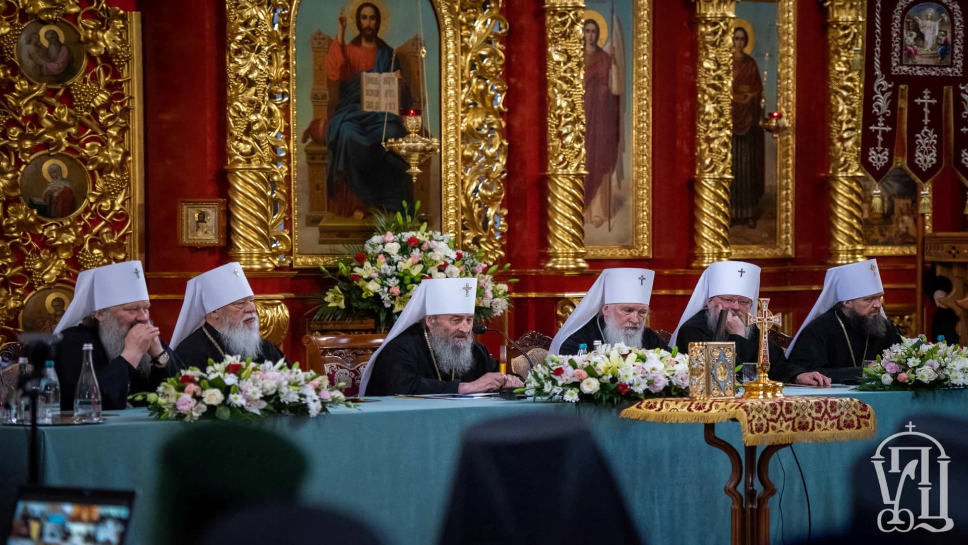 Clergy members of a branch of Ukraine's Orthodox Church attend a council meeting at St. Panteleimon Monastery, as the branch discusses breaking its ties with the Russian church over Russia's invasion of Ukraine, in Kyiv, Ukraine, May 27, 2022. 