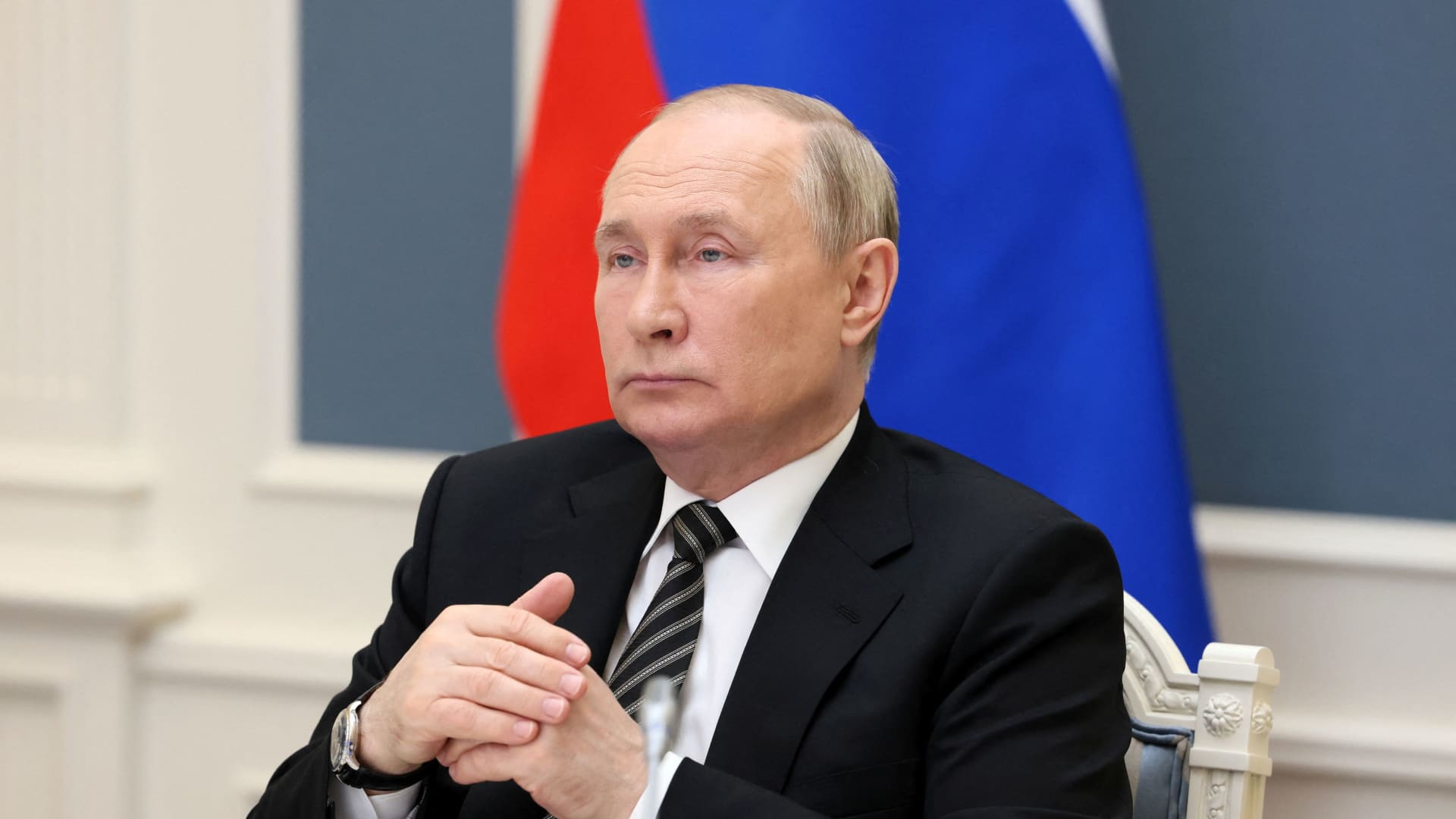 Russian President Vladimir Putin attends a meeting of the Supreme Eurasian Economic Council involving the Eurasian Economic Union's (EAEU) heads of states via a video link in Moscow, Russia May 27, 2022. 