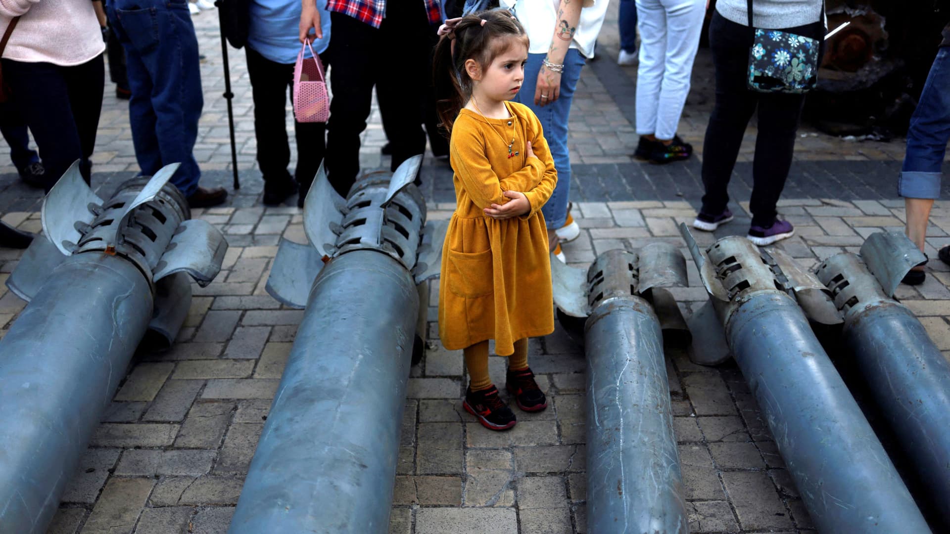A girl looks on at a display of Russian weapon systems used in their attacks, outside St Michael's Cathedral, as Russia's attack on Ukraine continues, in Kyiv, Ukraine May 29, 2022.