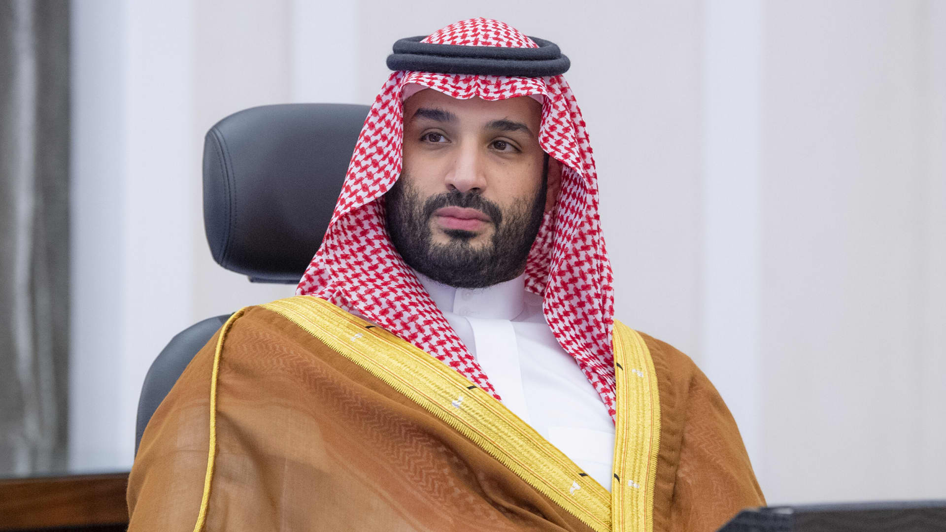Saudi Arabian Crown Prince Mohammed bin Salman attends the G20 Leaders' Summit via videoconference in Riyadh, Saudi Arabia on October 30, 2021.