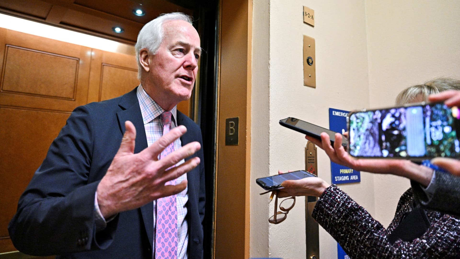 U.S. Senator John Cornyn (R-TX) speaks with reporters at the U.S. Capitol in Washington, DC.