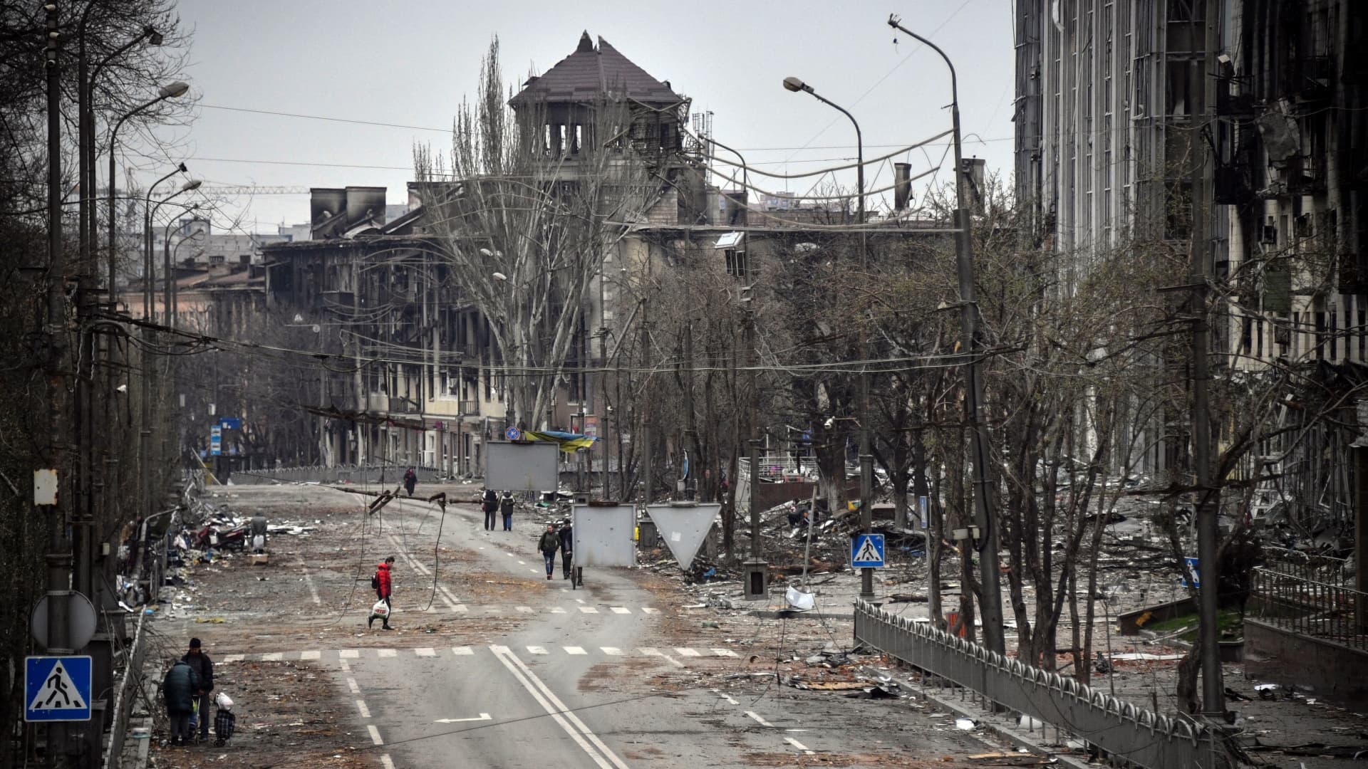 An avenue in Mariupol on April 12, 2022. The besieged Ukrainian city could now be facing a deadly cholera outbreak, NBC News cited local officials.