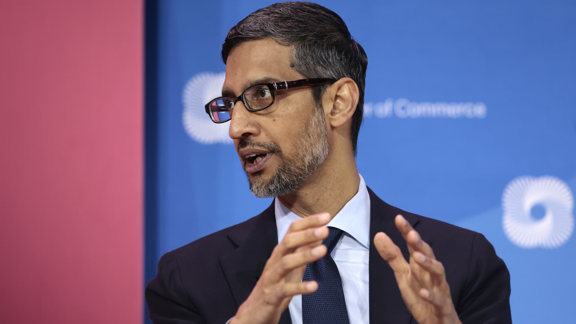 Google CEO Sundar Pichai speaks at a panel at the CEO Summit of the Americas hosted by the U.S. Chamber of Commerce on June 09, 2022 in Los Angeles, California.