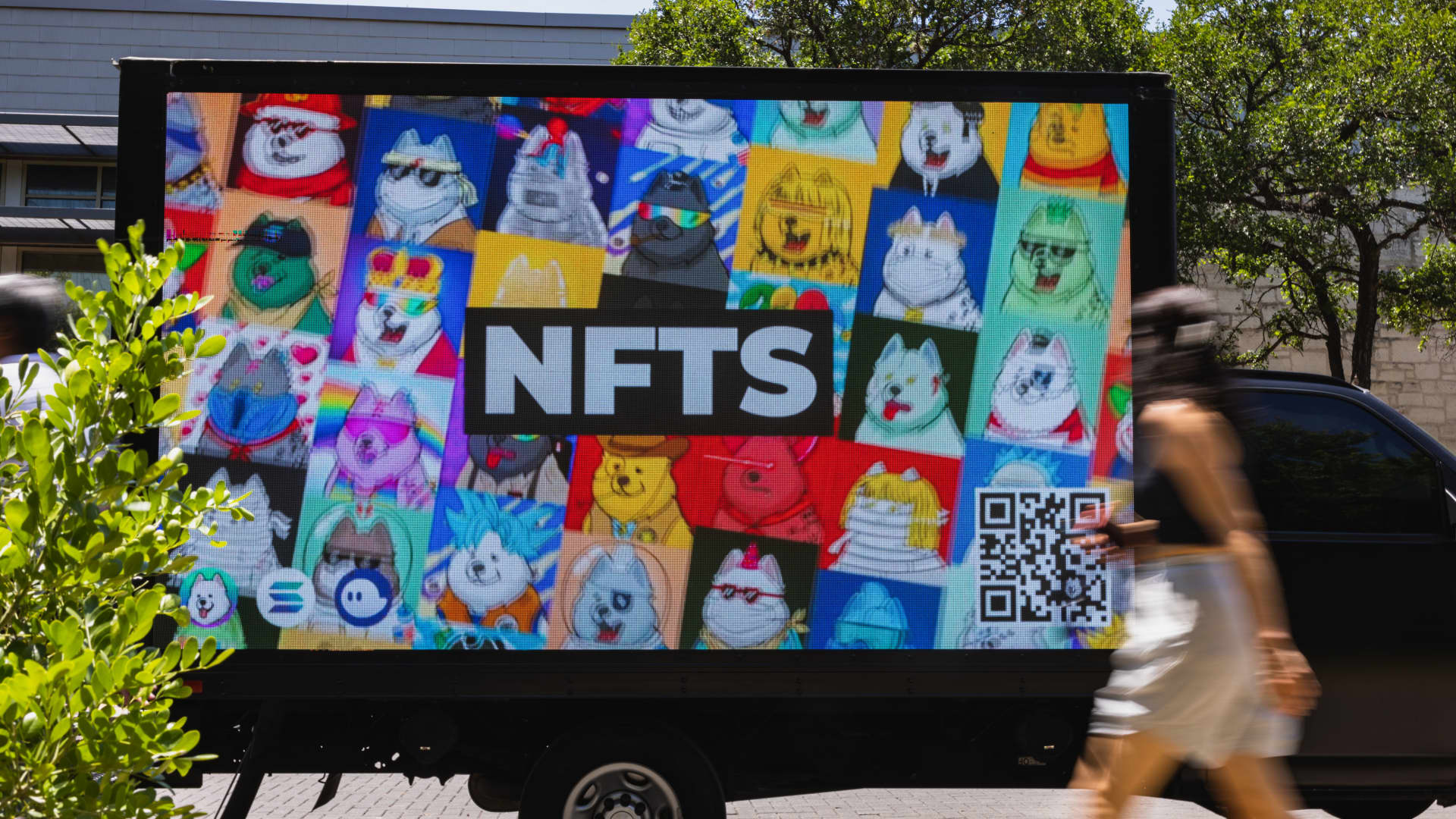 An NFT advertisement during the CoinDesk 2022 Consensus Festival in Austin, Texas, US, on Thursday, June 9, 2022. The festival showcases all sides of the blockchain, crypto, NFT, and Web 3 ecosystems, and their wide-reaching effect on commerce, culture, and communities.