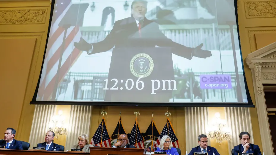 Former U.S President Donald Trump is seen on video during the hearing of the U.S. House Select Committee to Investigate the January 6 Attack on the United States Capitol, on Capitol Hill in Washington, U.S., June 9, 2022. REUTERS/Jonathan Ernst
