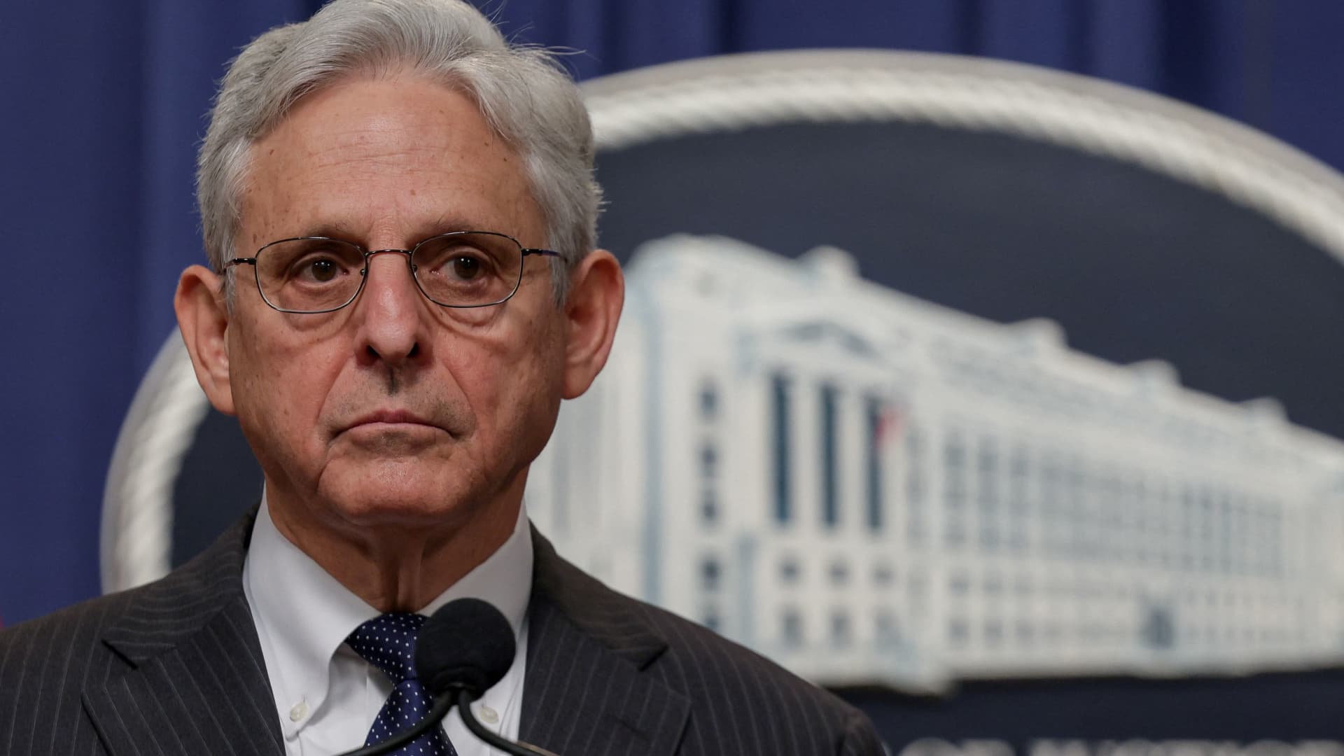 United States Attorney General Merrick Garland speaks during a press conference announcing a significant firearms trafficking enforcement action and ongoing efforts to protect communities from violent crime and gun violence at the Department of Justice in Washington, June 13, 2022.