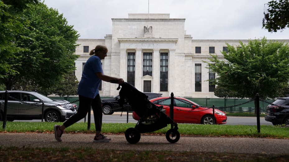 The exterior of the Marriner S. Eccles Federal Reserve Board Building is seen in Washington, D.C., U.S., June 14, 2022. REUTERS/Sarah Silbiger