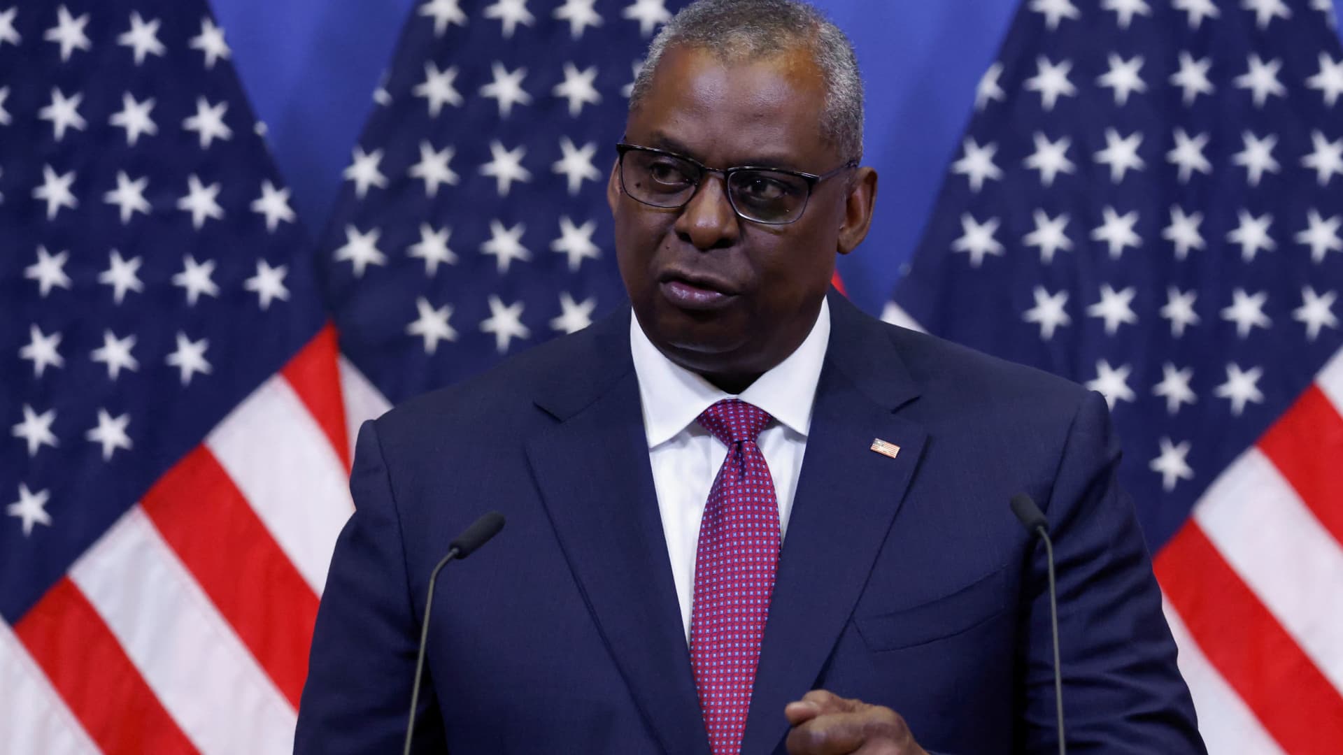 U.S. Defense Secretary Lloyd Austin holds a news conference with U.S. General Mark Milley, chairman of the Joint Chiefs of Staff, after a meeting of the Ukraine Defence Contact group at the NATO headquarters in Brussels, Belgium June 15, 2022.