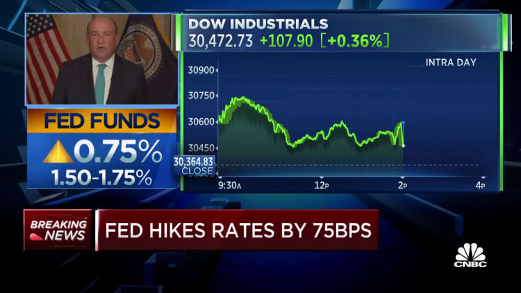 Fed raises rates rates by 75 basis points