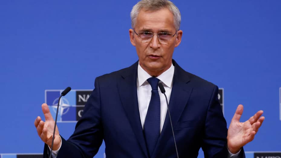 NATO Secretary General Jens Stoltenberg speaks during a news conference following a NATO defence ministers meeting at the Alliance's headquarters in Brussels, Belgium June 16, 2022. REUTERS/Yves Herman