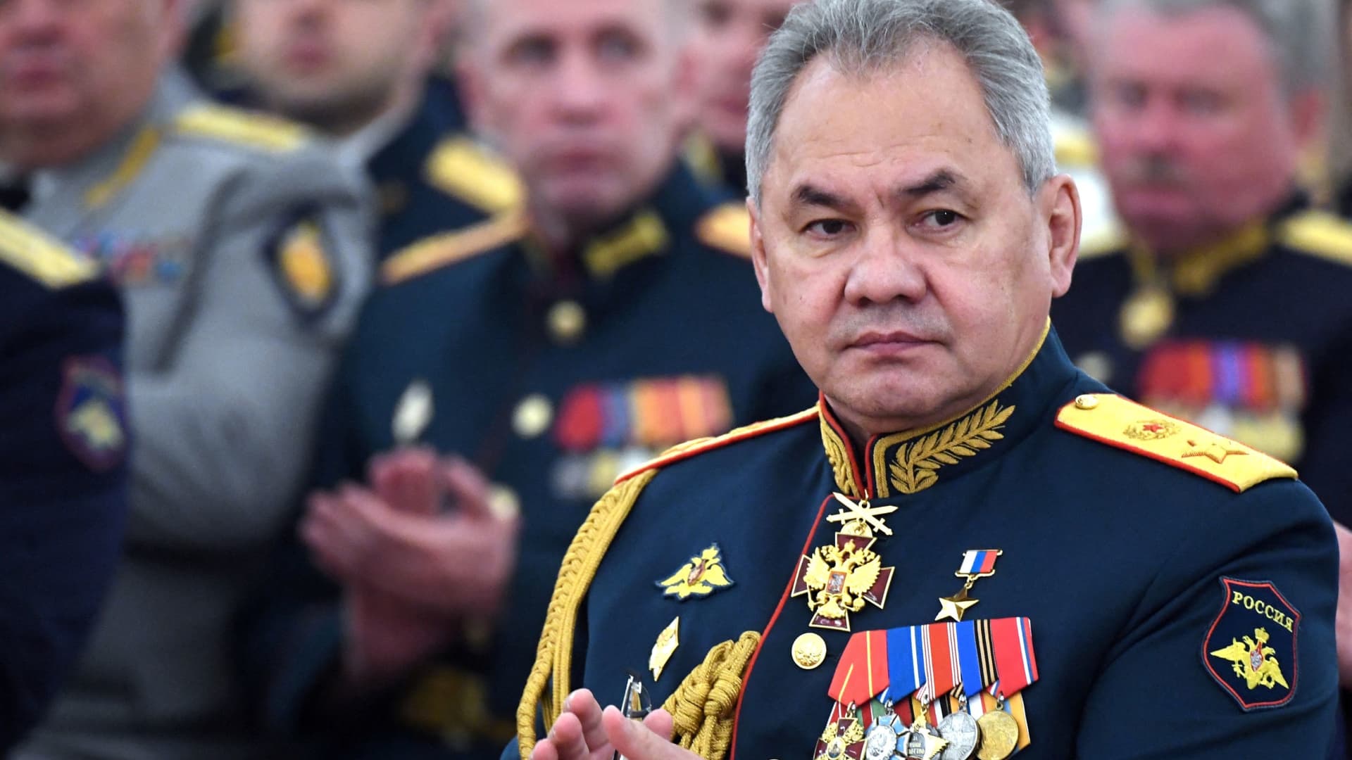 Russian Defence Minister Sergei Shoigu attends a meeting of President Vladimir Putin with graduates of military academies on the eve of the 81st anniversary of the Nazi invasion of the Soviet Union in World War Two in Moscow, Russia June 21, 2022. 