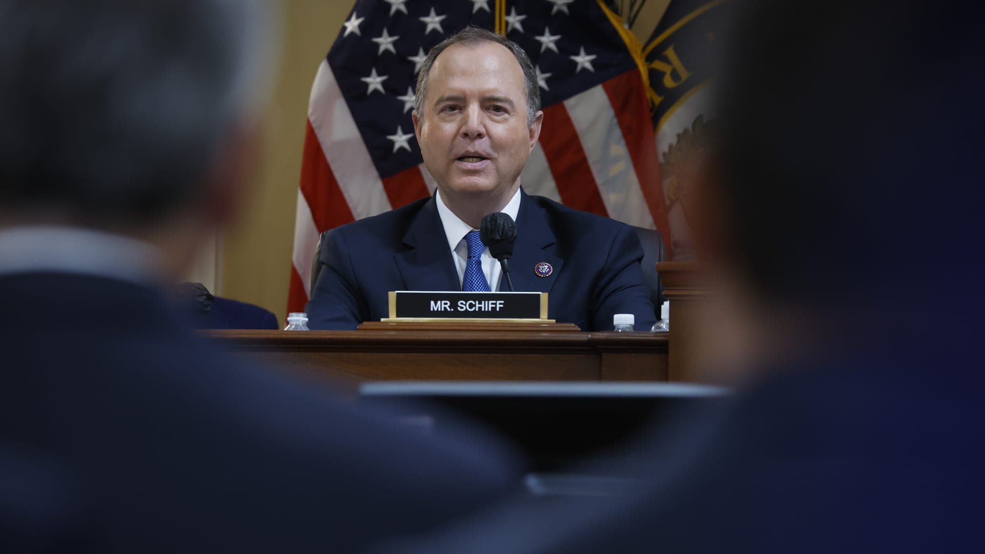 Rep. Adam Schiff (D-CA) delivers remarks during the fourth hearing by the House Select Committee to Investigate the January 6th Attack on the U.S. Capitol in the Cannon House Office Building on June 21, 2022 in Washington, DC.