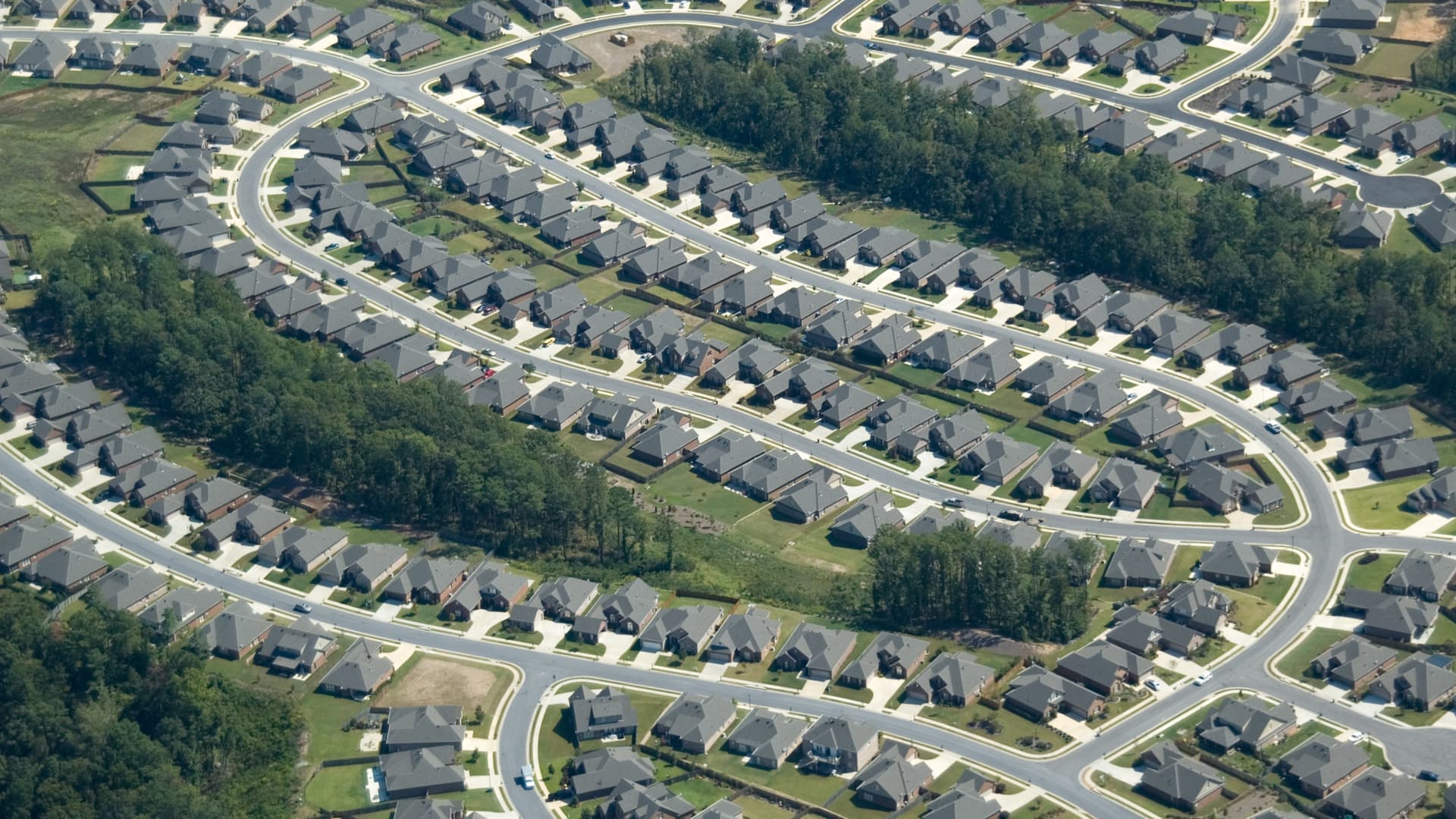 Aerial abstract view of homes in the suburb in Birmingham, Alabama.