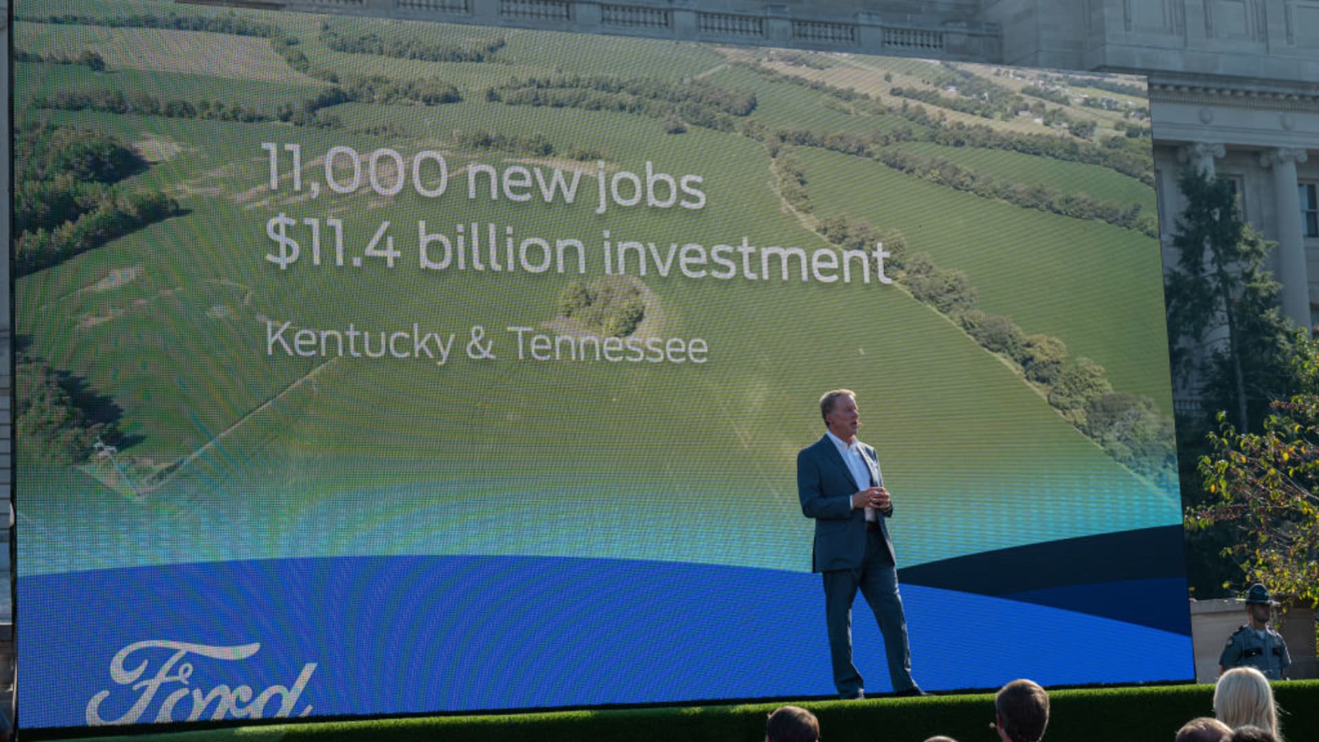 Bill Ford, chairman of Ford Motor Co., speaks during a Ford announcement event at the Kentucky State Capitol in Frankfort, Kentucky, U.S., on Tuesday, Sept. 28, 2021.