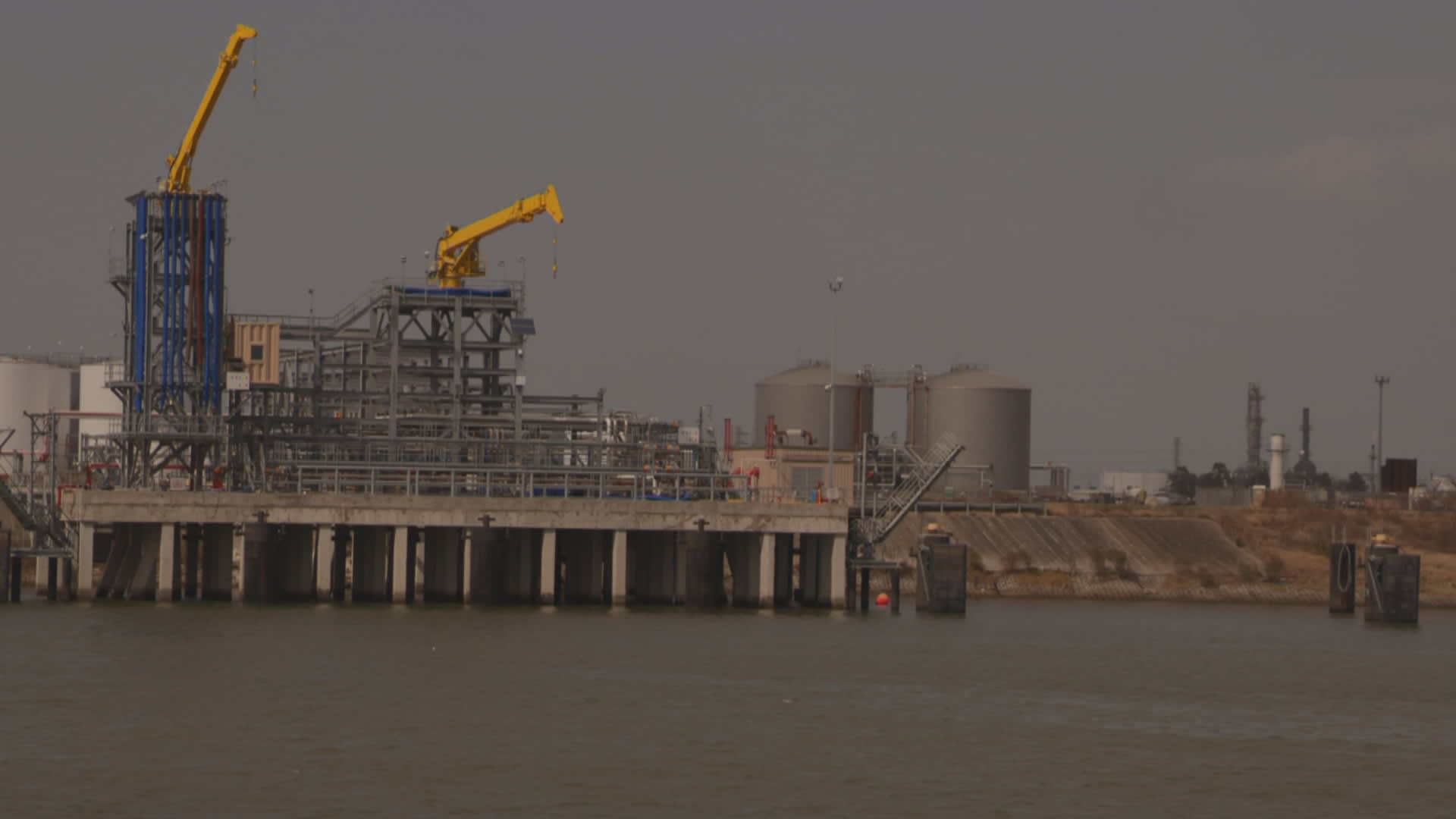 An industrial facility on the Houston Ship Channel where Exxon Mobil is proposing a carbon capture and sequestration network