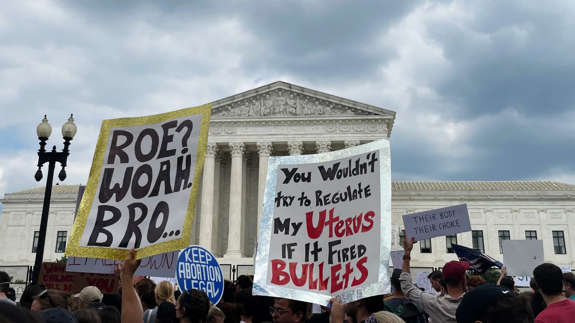 Protesters demonstrate outside the .U.S. Supreme Court after Roe v Wade was overturned on June 24th, 2022.
