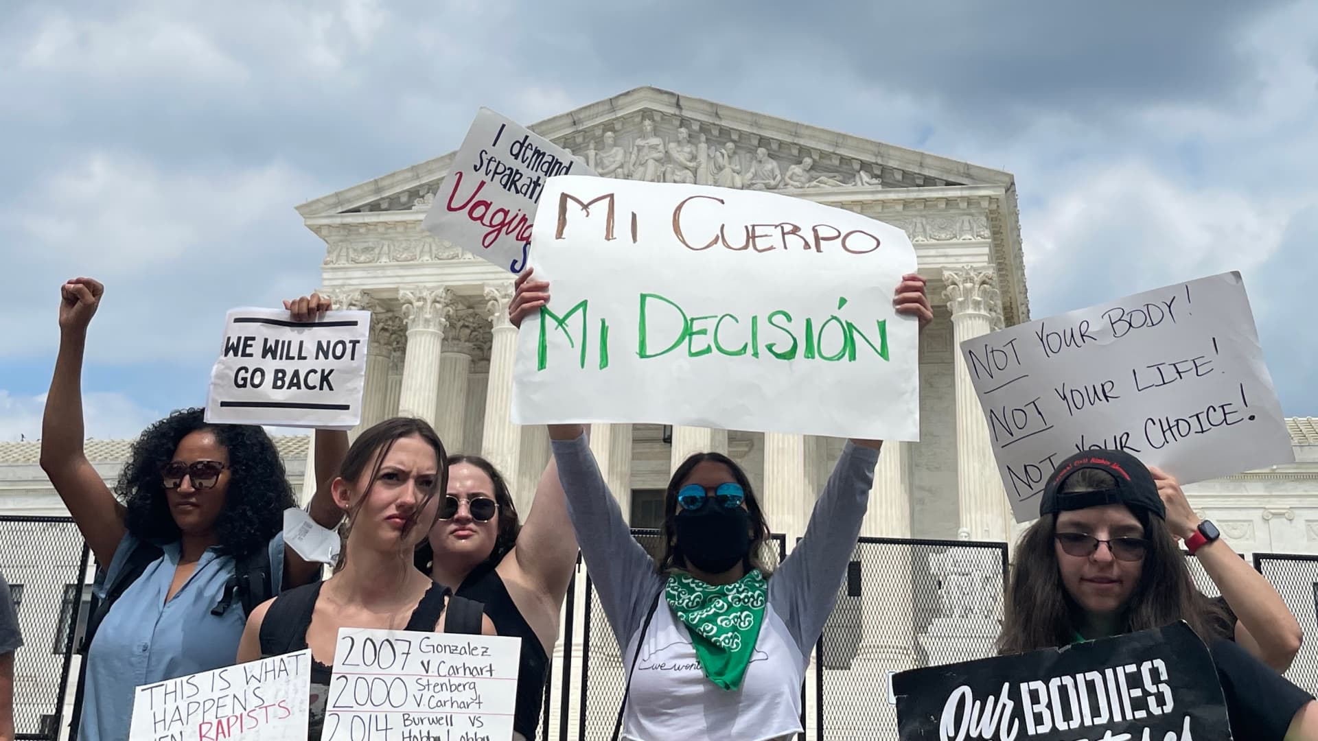 Protesters demonstrate outside the .U.S. Supreme Court after Roe v Wade was overturned on June 24th, 2022.