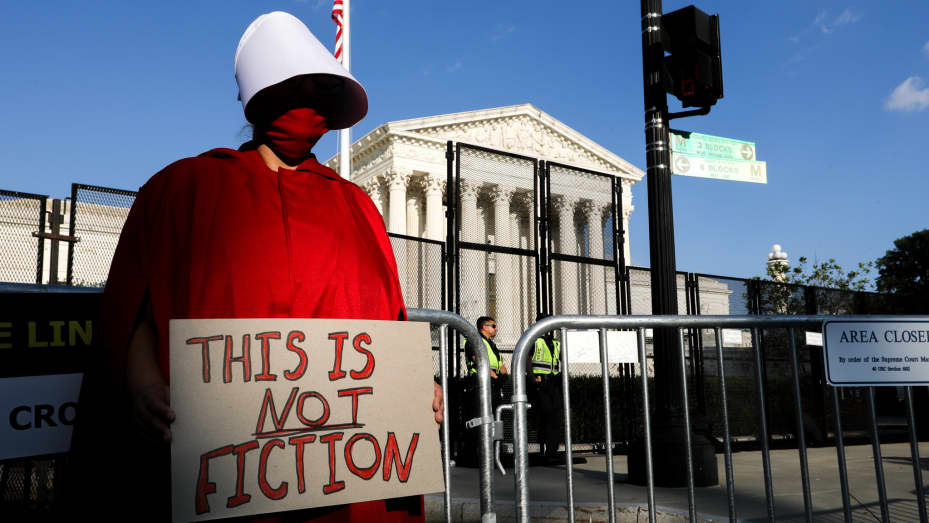 Abortion rights demonstrators gather outside the US Supreme Court in Washington, D.C., US, on June 24, 2022.