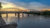 A beautiful sunset spot shot of Buck O'Neil Bridge in Kansas City.