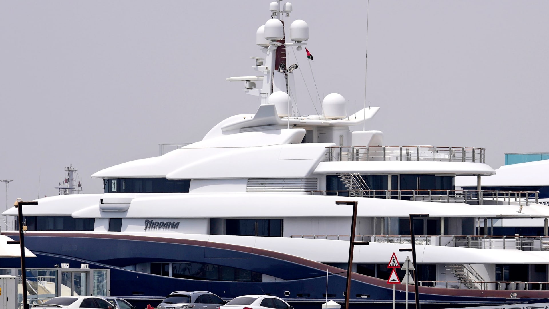 The Nirvana, a sleek 88-meter-long superyacht worth about $300 million, owned by Vladimir Potanin, head of the world's largest refined nickel and palladium producer in Russia, is docked at Port Rashid terminal in Dubai, United Arab Emirates, Tuesday, June 28, 2022.