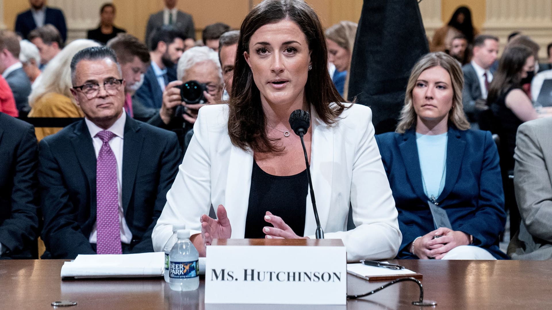 Cassidy Hutchinson, who was an aide to former White House Chief of Staff Mark Meadows during the administration of former U.S. President Donald Trump, testifies during a public hearing of the U.S. House Select Committee investigating the January 6 Attack on the U.S. Capitol, at the Capitol, in Washington, June 28, 2022.